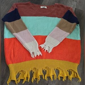 Vibrant V-Neck Striped Sweater